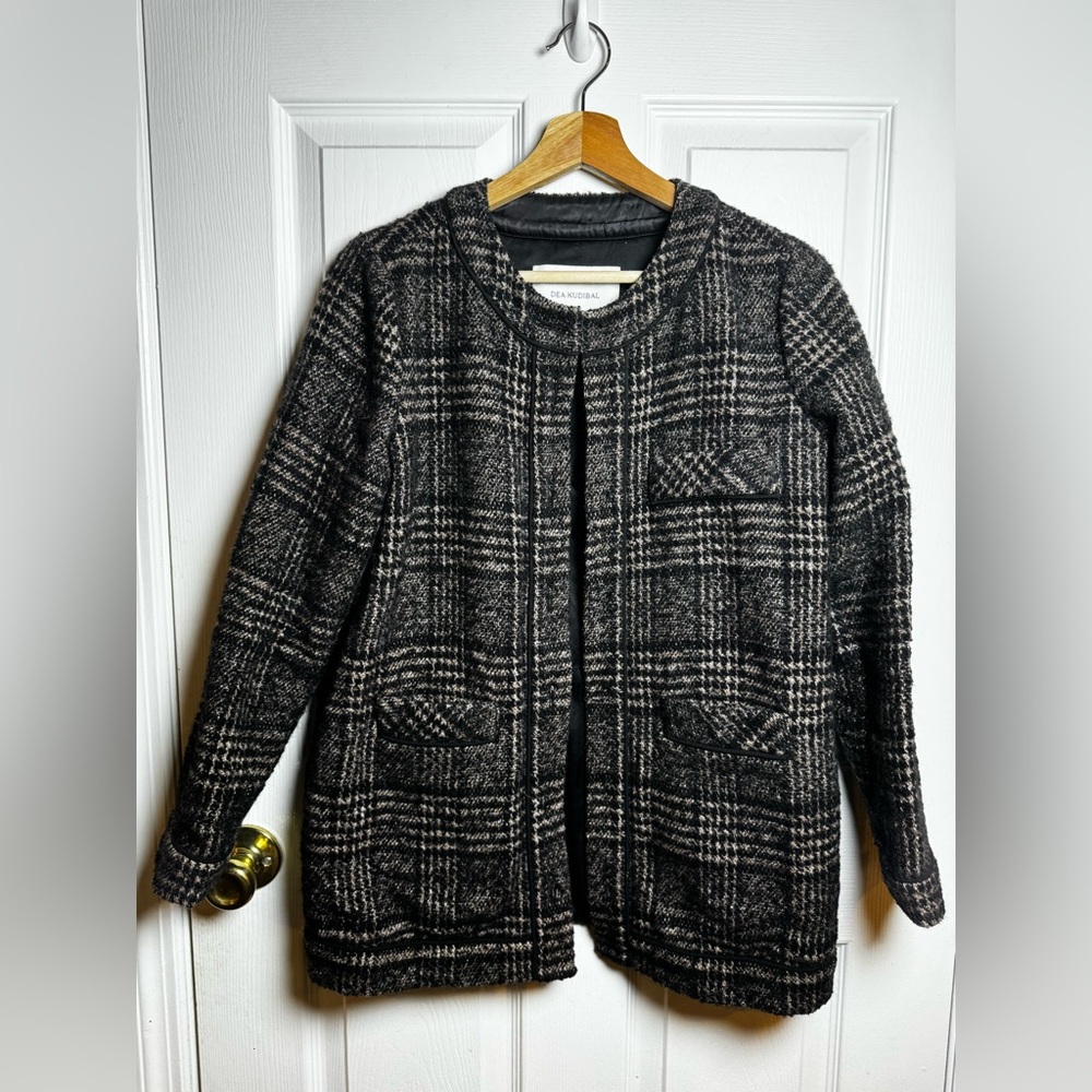 Dea Kudibal Gwyneth Collarless Wool Blend Plaid Jacket Danish Designer Small - Picture 2 of 12